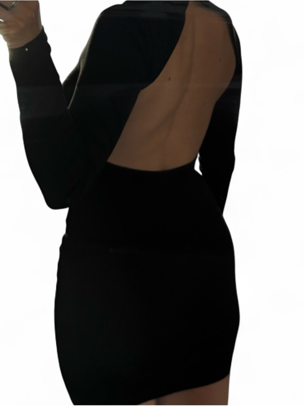 Black Long-Sleeve Open-Back Bodycon Dress